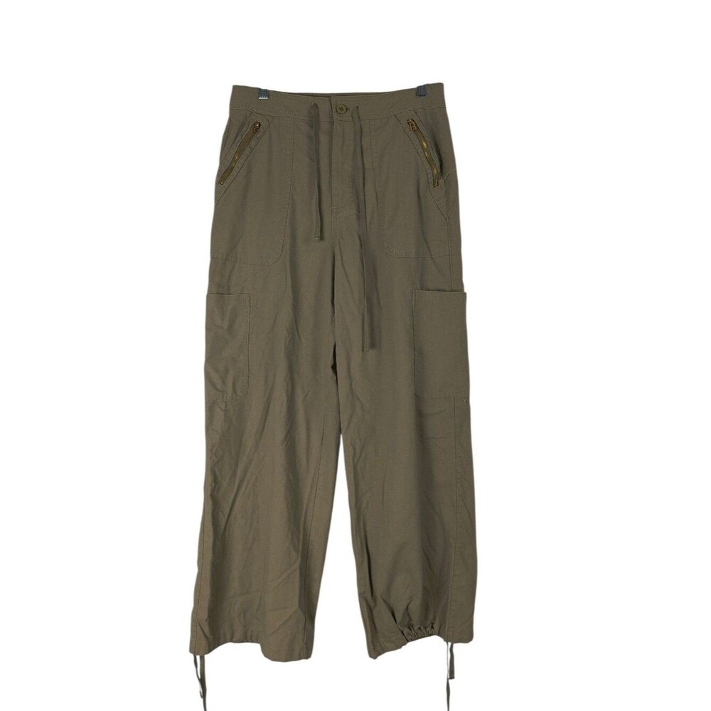Ross & Freckle Pants Women's L Olive Green Linen Blend Cargo Utility Pockets